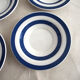 Series of 6 coffee cups in faience with blue stripes with saucers