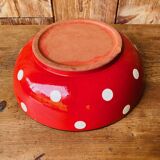 Red ceramic salad bowl with white polka dots