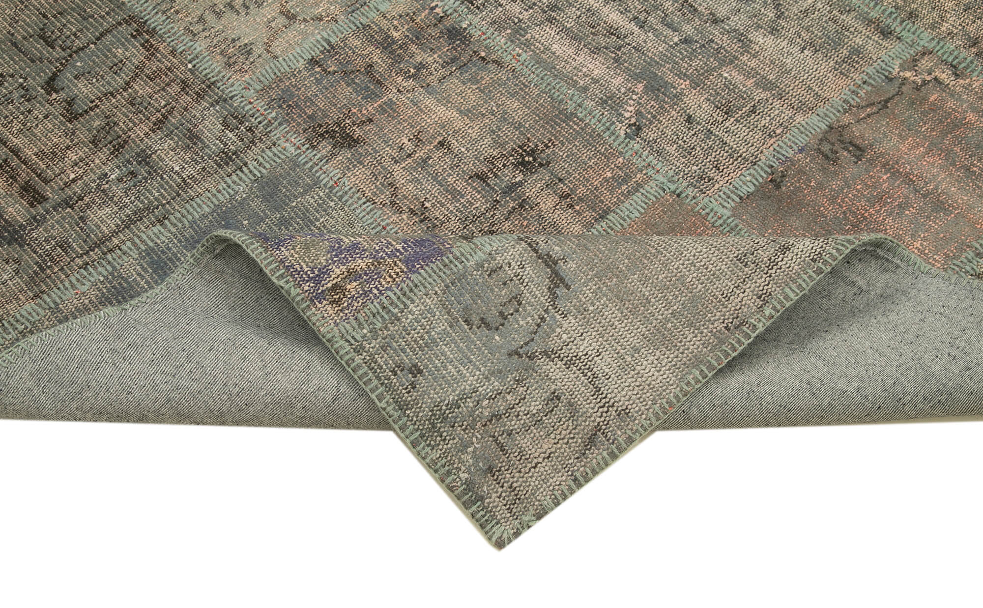 Handmade oriental contemporary 206 cm x 303 cm grey patchwork carpet