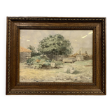 French School around 1900: pretty watercolor signed KX JAN "the meadows with the geese"