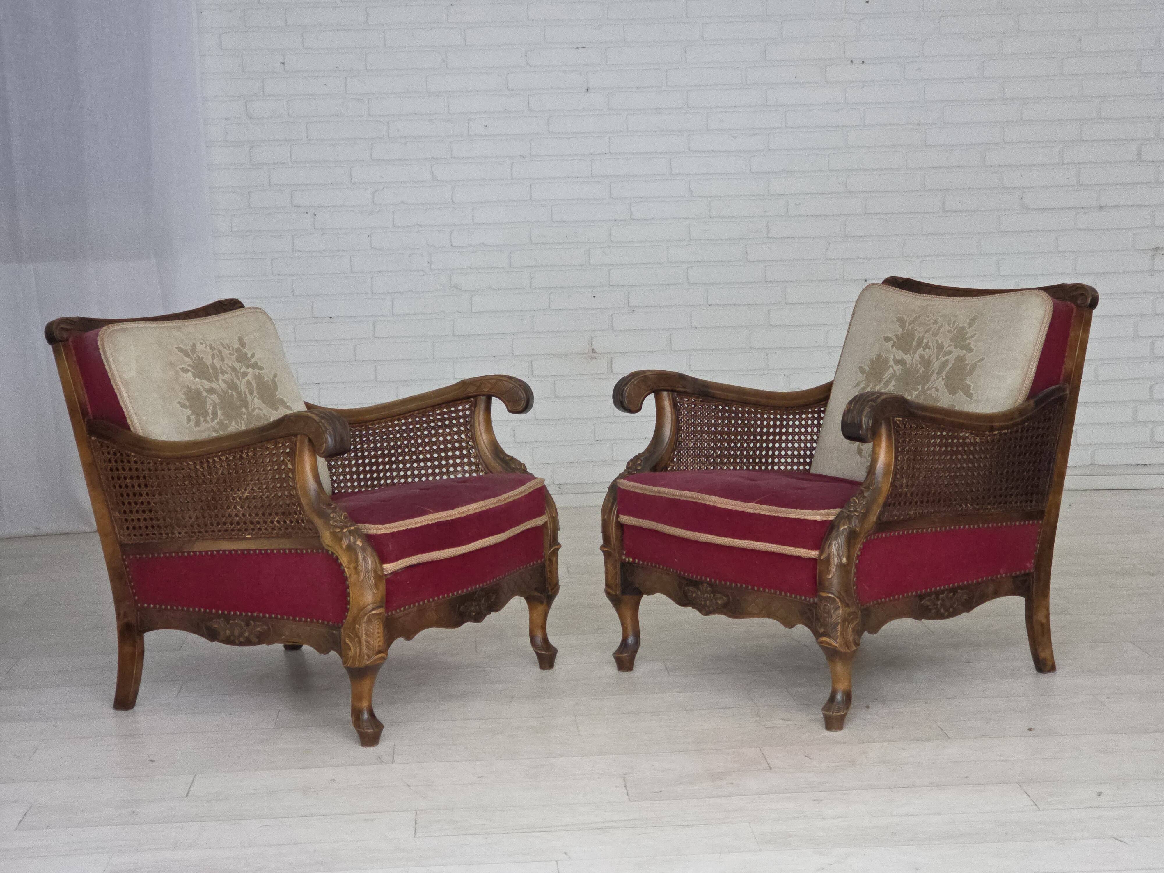 1930s, Danish armchair, furniture velour, ash wood.