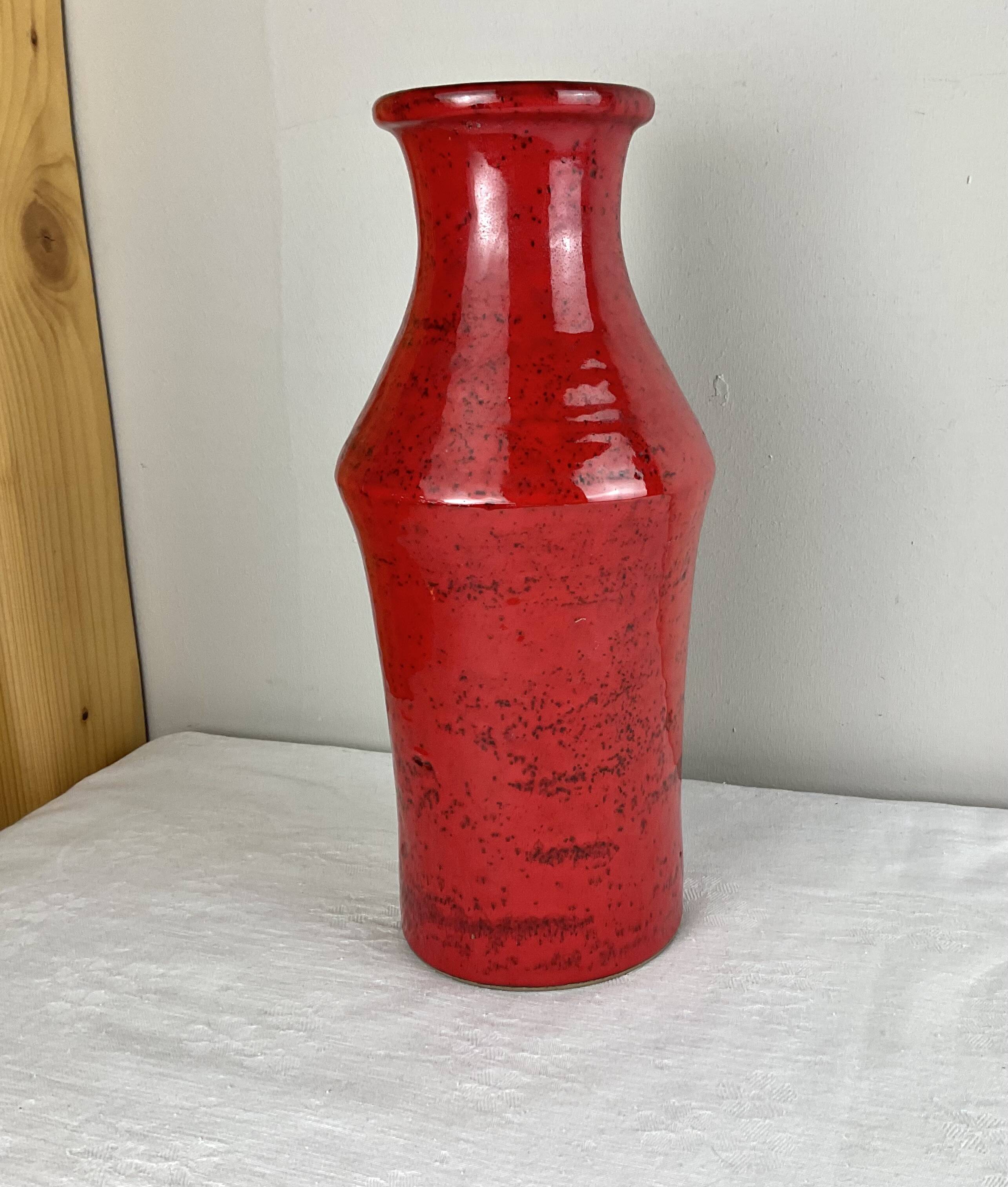 Vintage red ceramic vase mid century design