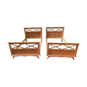Vintage beds with oak compass feet. (Duo)