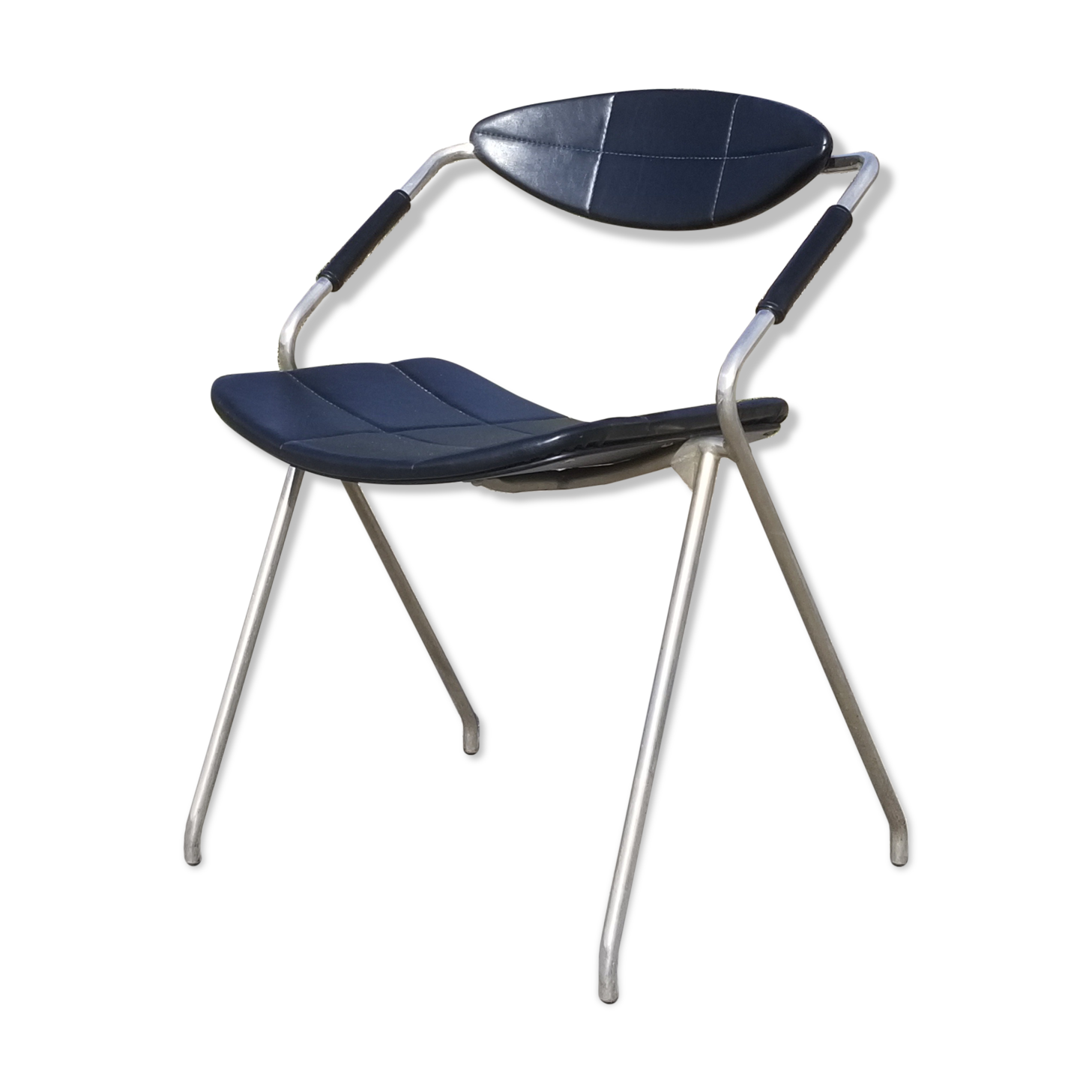 Armchair model "Rugby" design Gilbert Steiner Chrome and Black - 60s