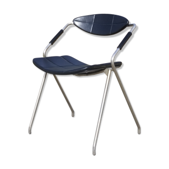 Armchair model "Rugby" design Gilbert Steiner Chrome and Black - 60s