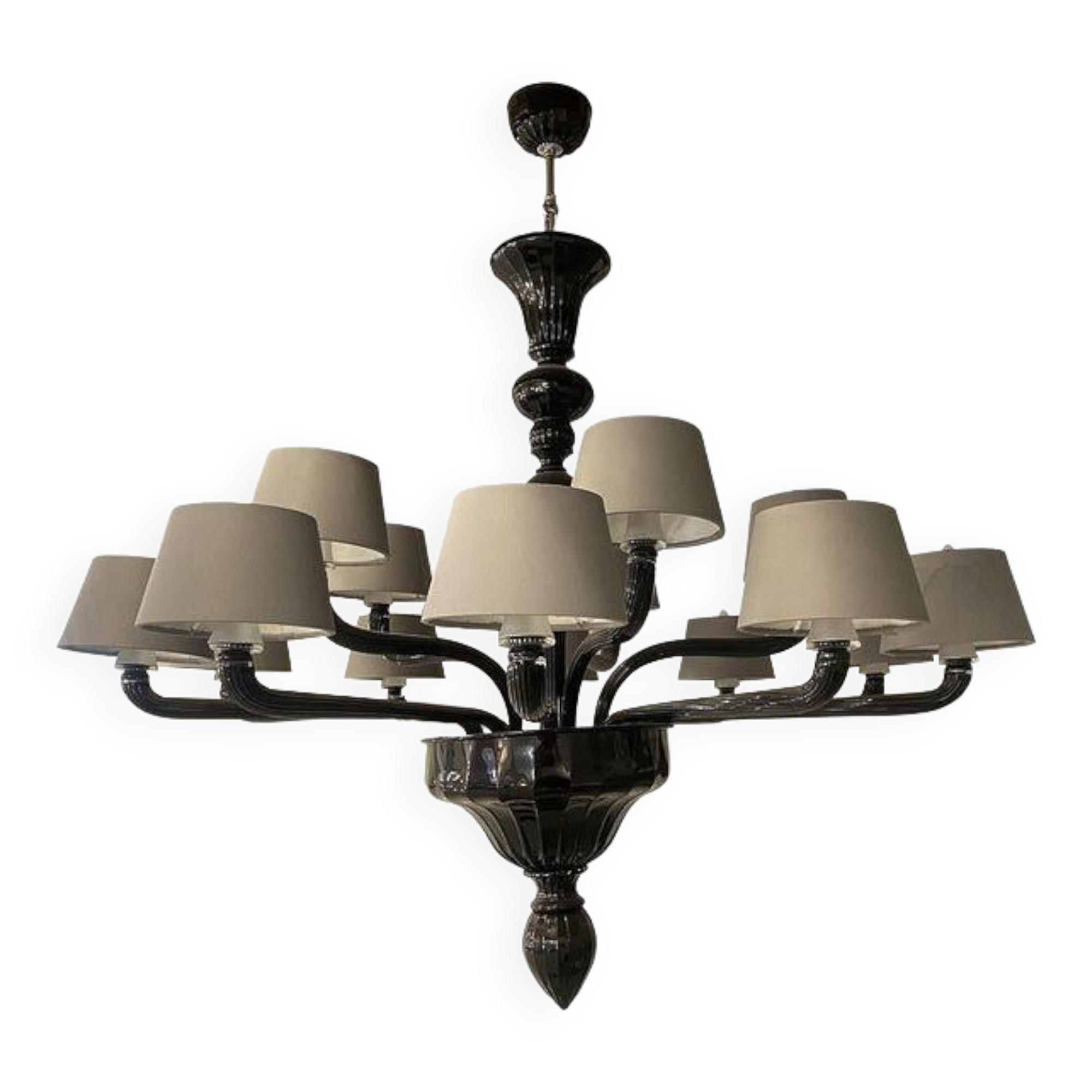 Contemporary Venetian Black Murano Glass Chandelier With Grey Shades