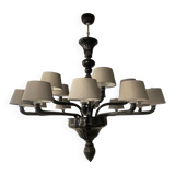 Contemporary Venetian Black Murano Glass Chandelier With Grey Shades