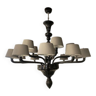 Contemporary Venetian Black Murano Glass Chandelier With Grey Shades