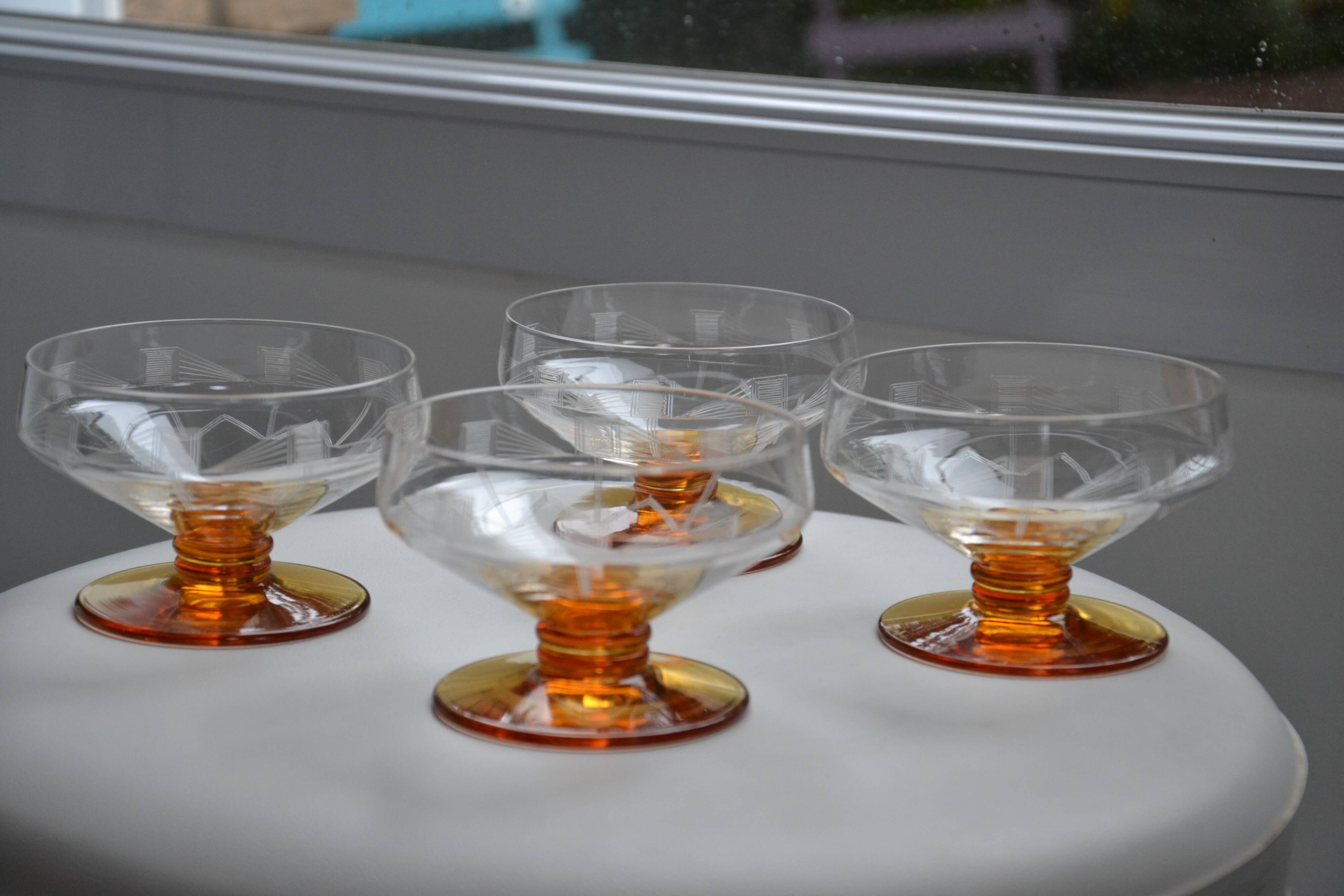 4 champagne glasses chiseled glass