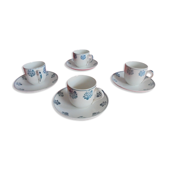 Lot 4 coffee cups and s-cups Faïence Sarreguemines numbered and signed service René