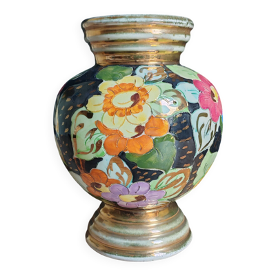 Vase vintage en céramique Arte Veneziana, décor fleurs peint à la main