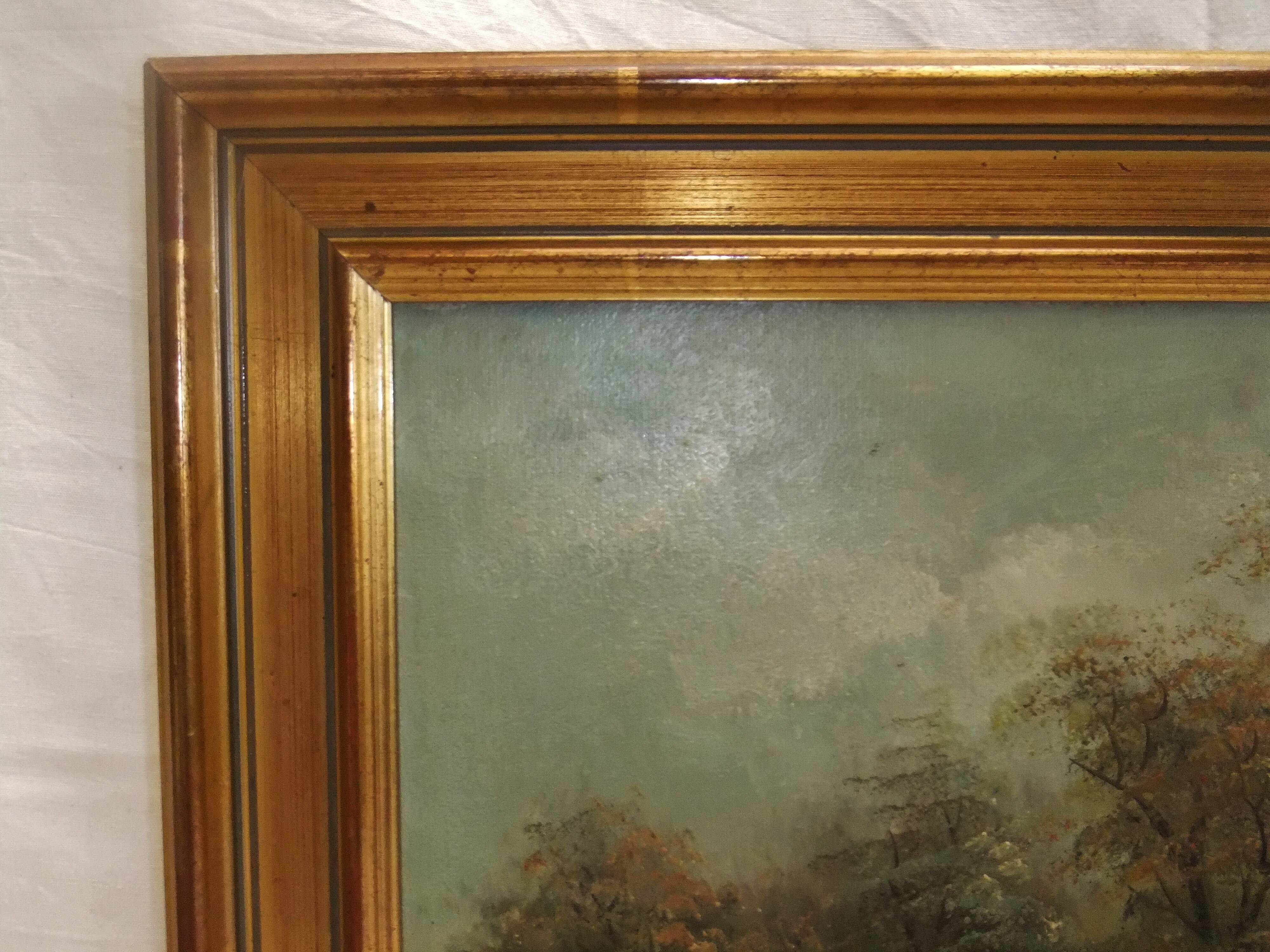Painting on oil canvas J Evans golden frame landscape