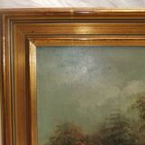 Painting on oil canvas J Evans golden frame landscape