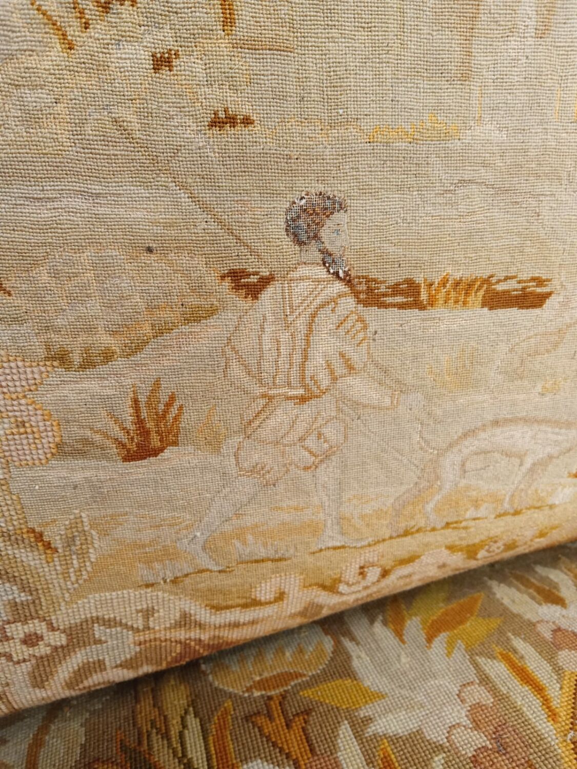 Louis XV style sofa late 19th century in walnut wood and Arras tapestry