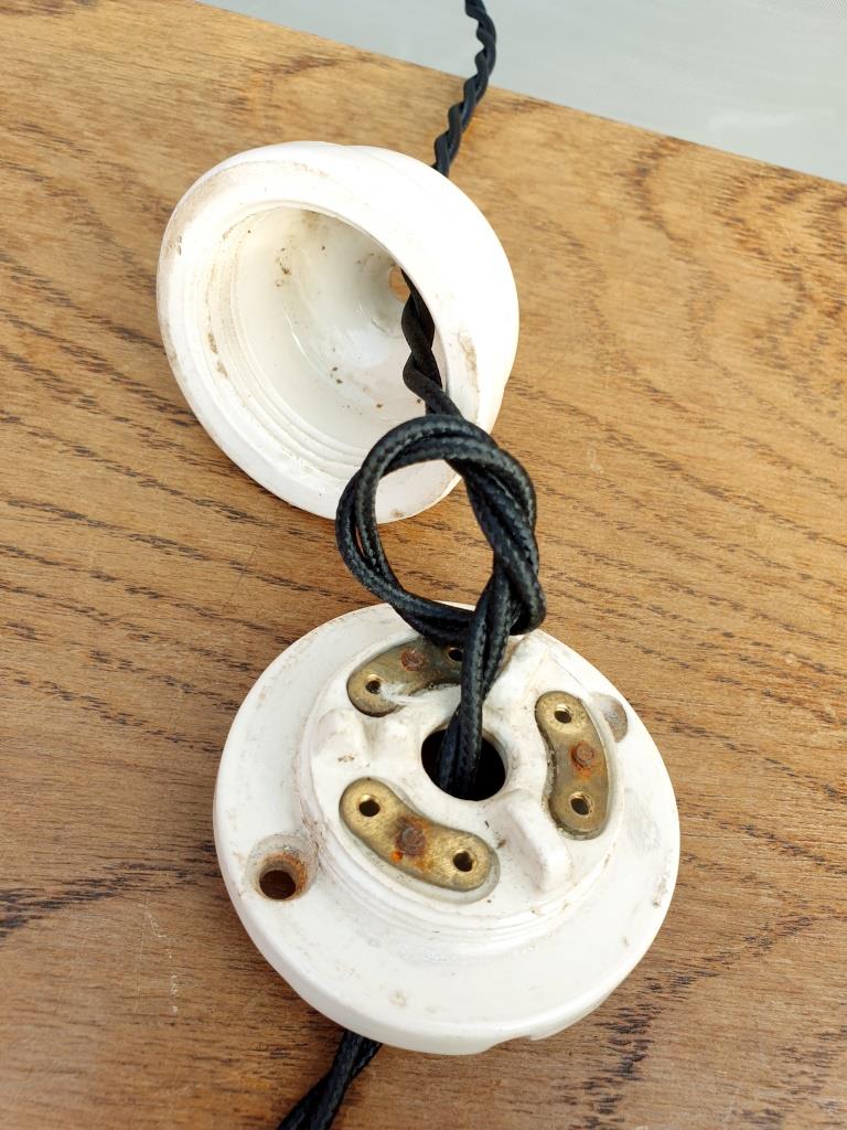 Art Deco opaline ball suspension with porcelain fastener