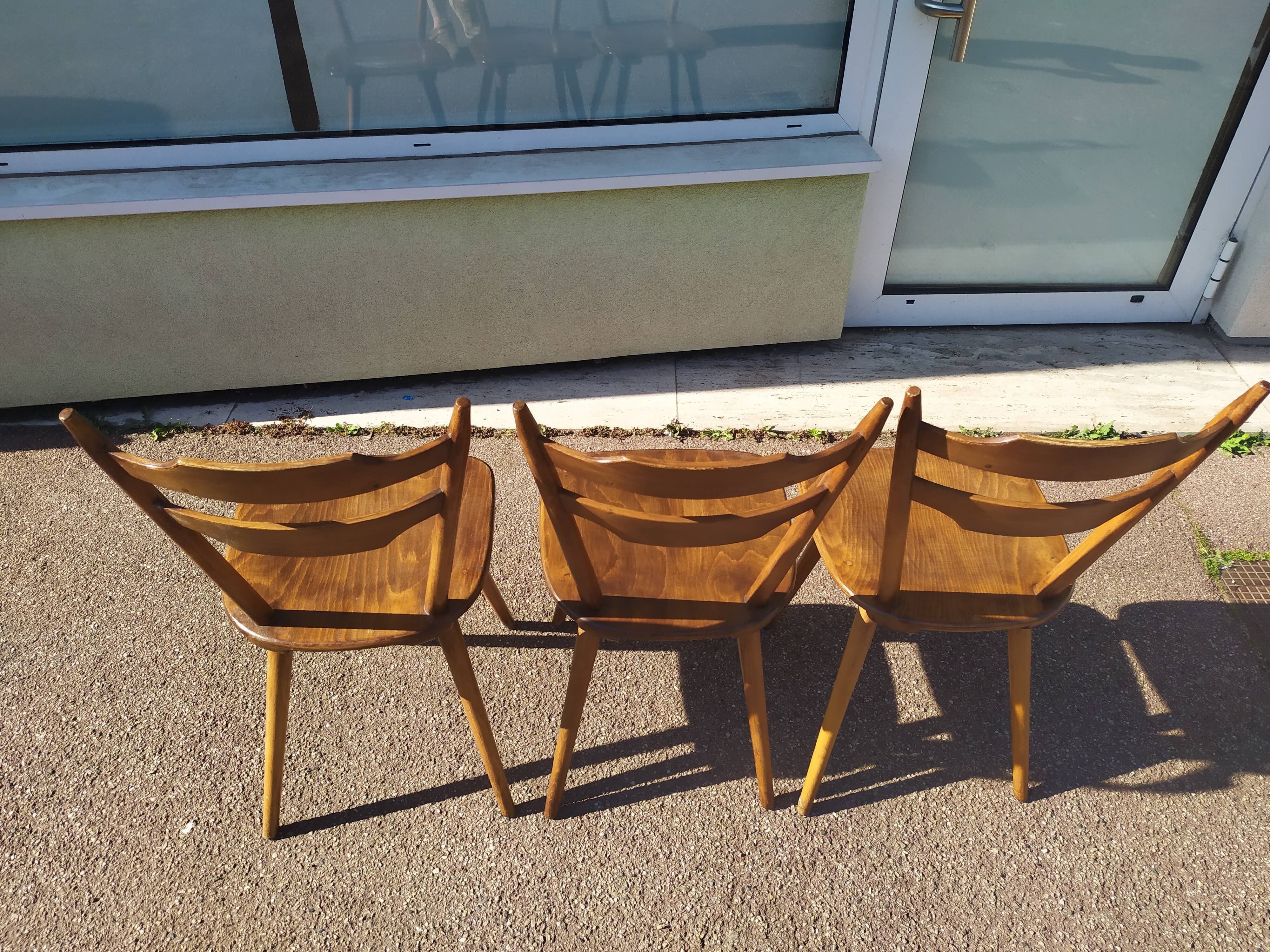 Lot de 3 chaises de bistrot en bois bar vintage