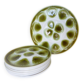 Set of 6 plates and 1 vintage oyster platter Moulin des Loups 201055