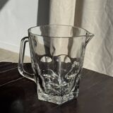 Large glass water jug with handle, hexagonal base, H15 D20.