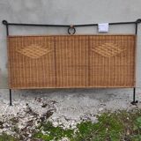 Black metal and rattan bed frame