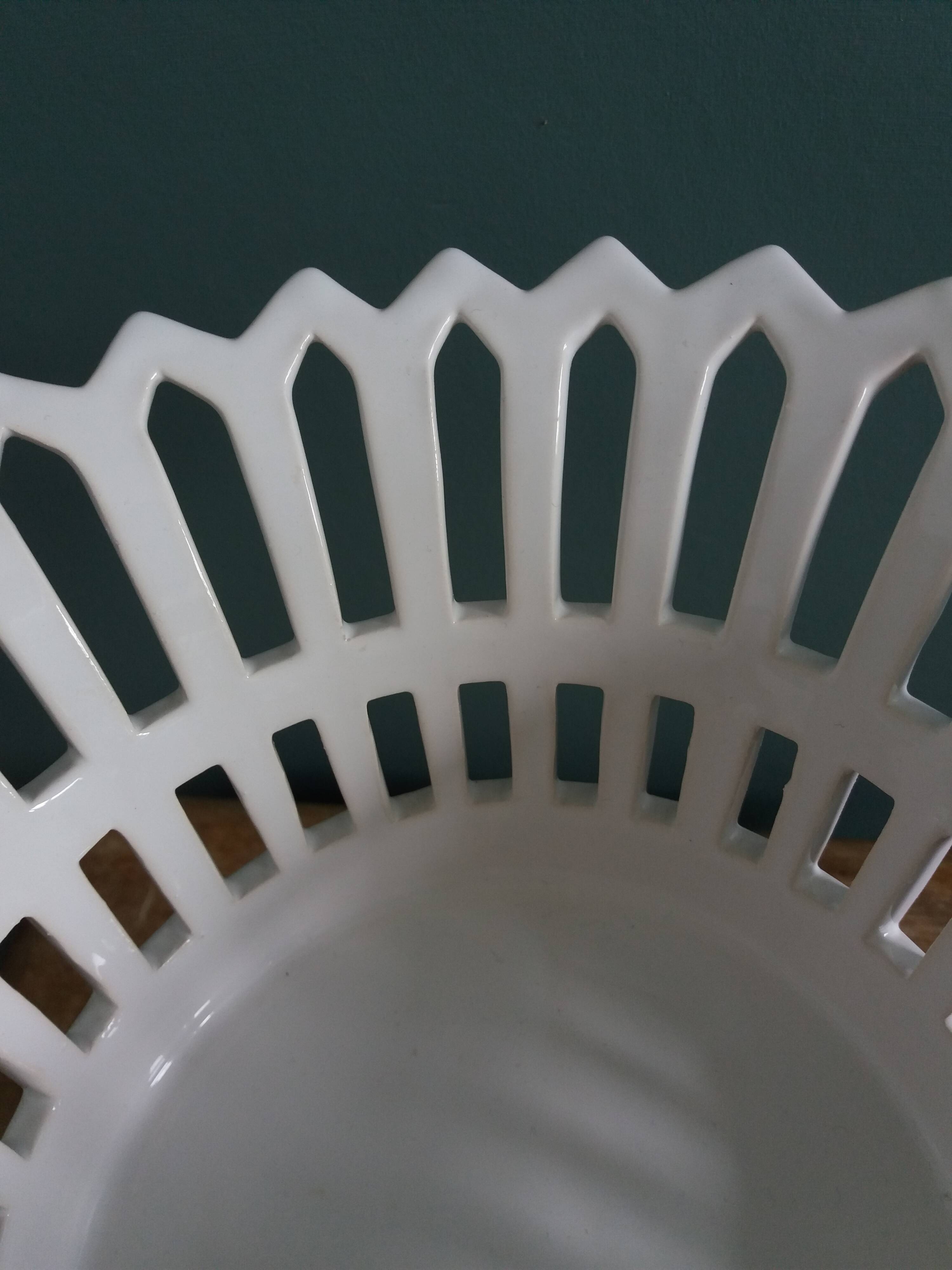 Malicorne Bourg-Joly openwork fruit bowl signed Moreau