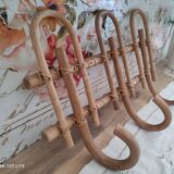 Vintage rattan coat hook with 3 hooks