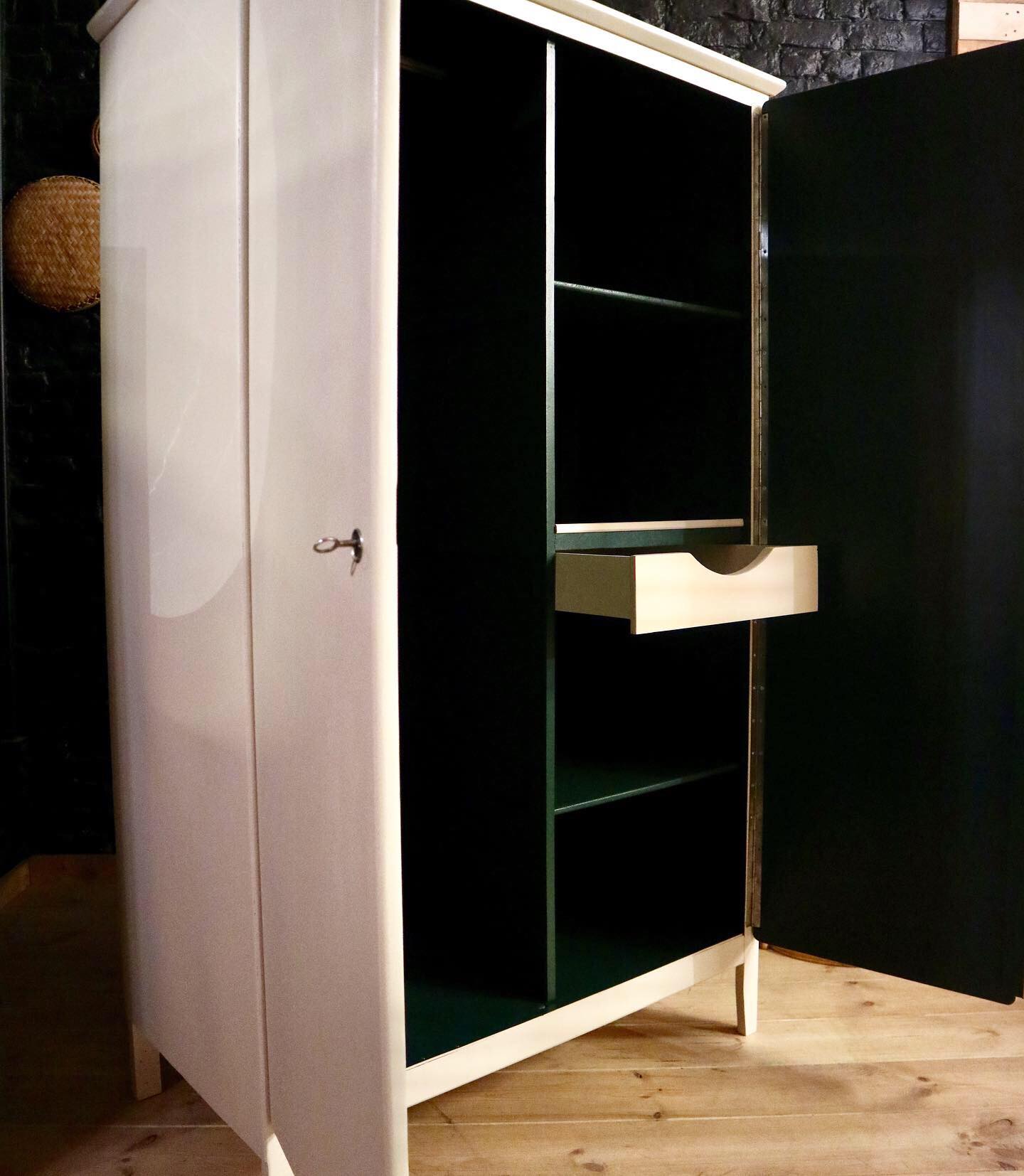 Restored parisian ivory, emerald green cabinet