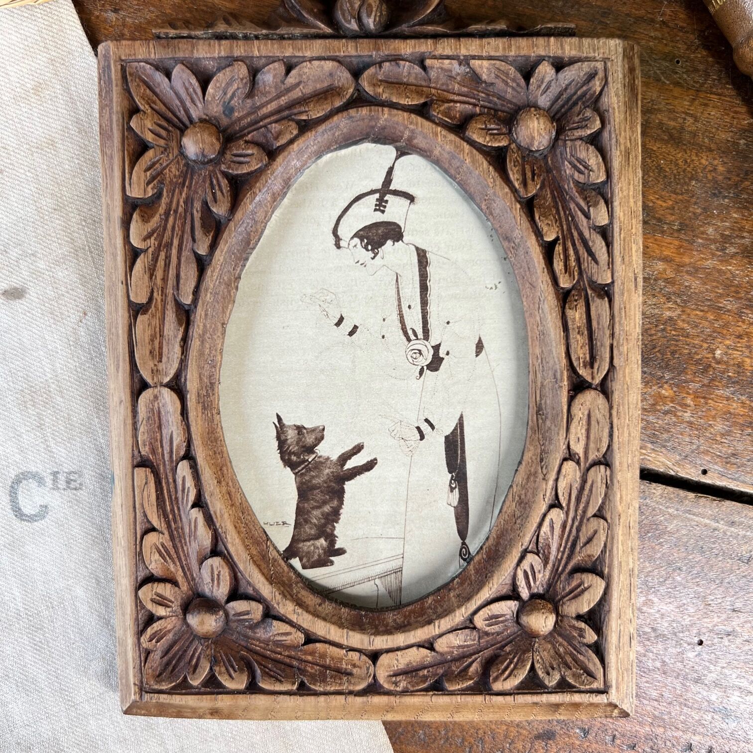 antique carved wooden photo frame