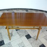 Wilhelm Knoll Side or Coffee Table with Lower Shelf in Woven Cane, Germany 1950s