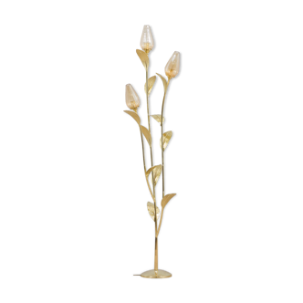 Lampadaire italien en laiton floral, années 1970-80