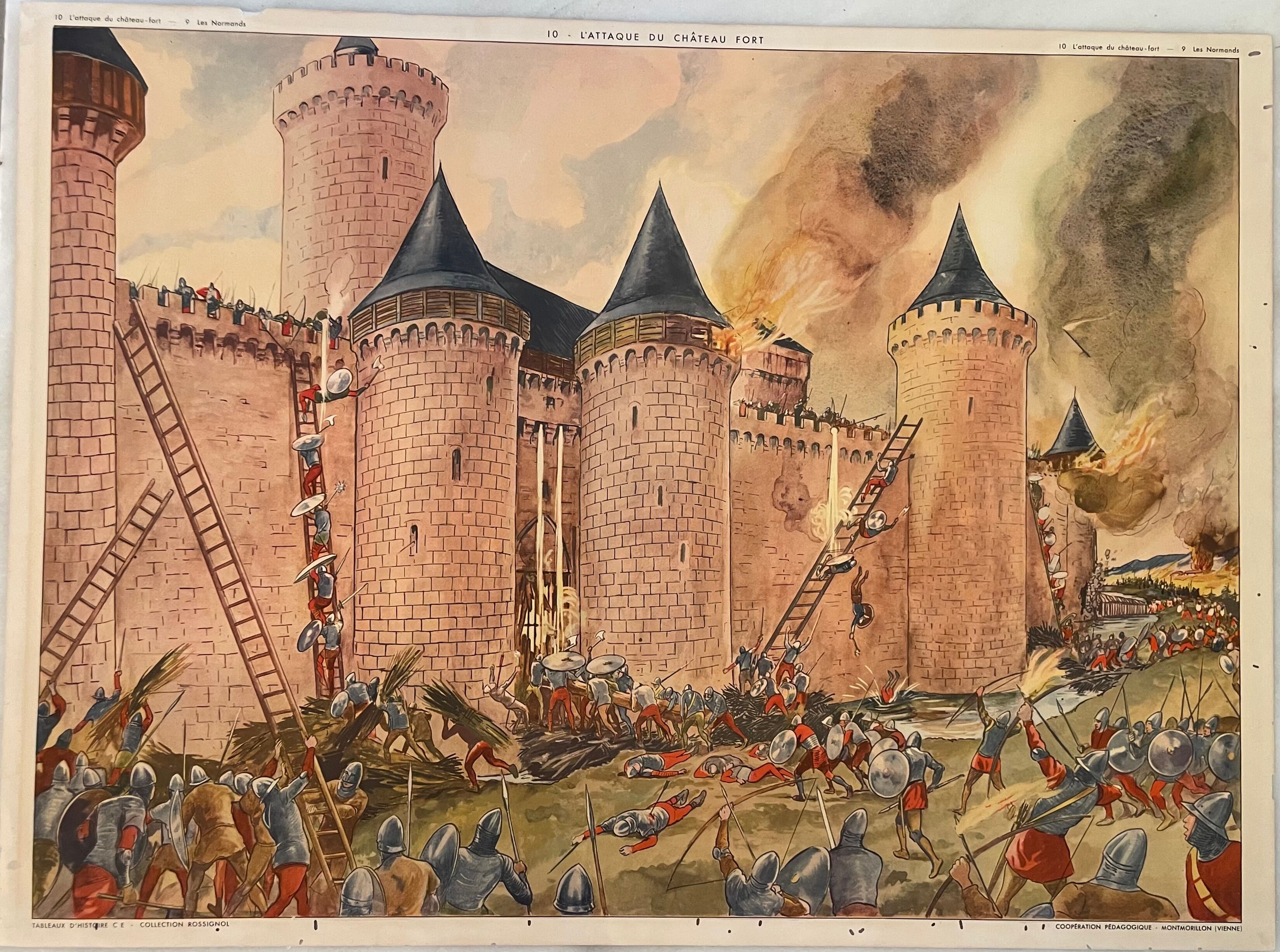 School poster Château fort and Les Normands Montmorillon Rossignol