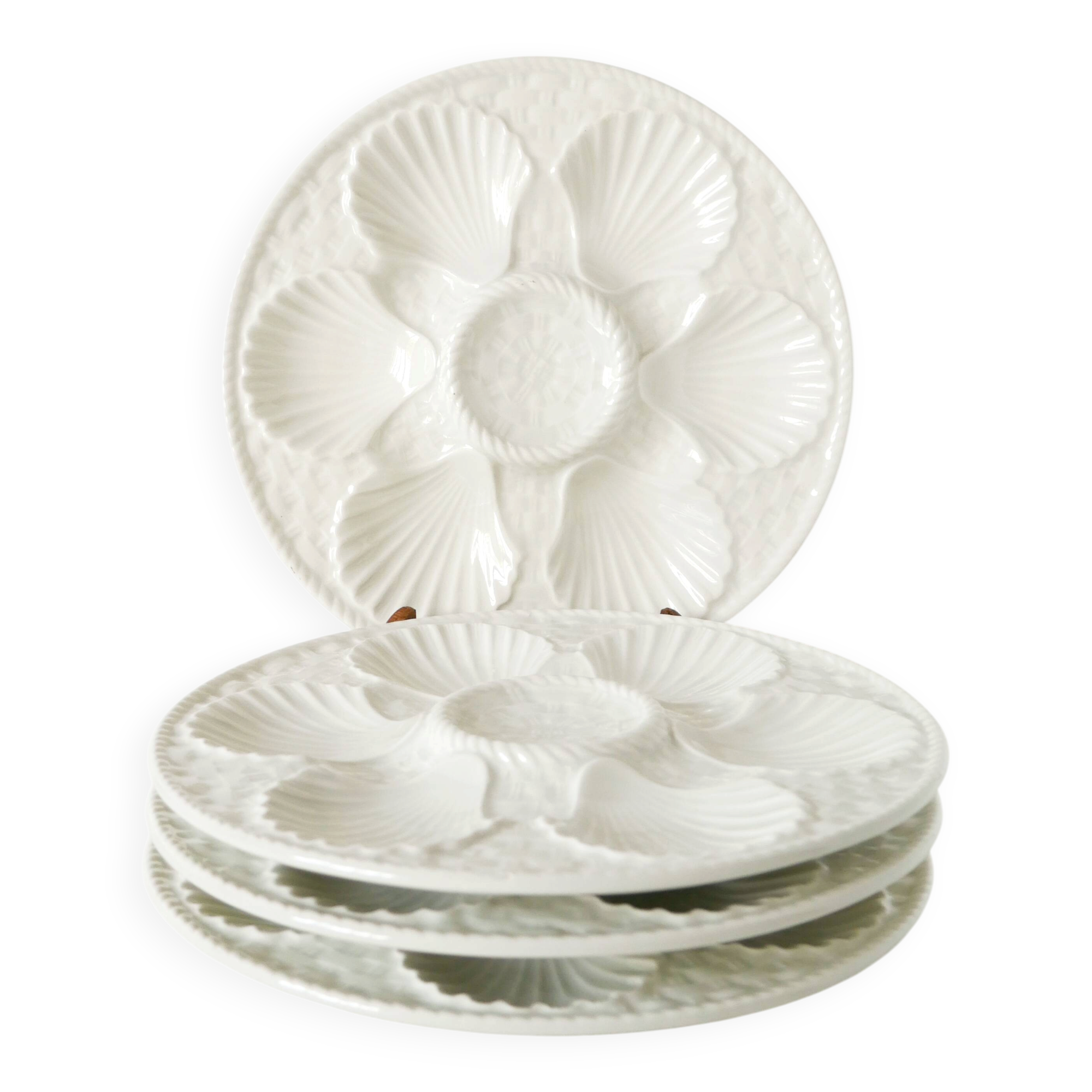 Set of 4 oyster plates in majolica, White, 1960