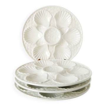 Set of 4 oyster plates in majolica, White, 1960