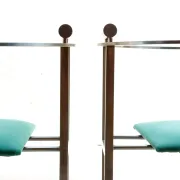 Pair of Memphis style Belgo Chrom chairs, steel and green velvet, 1980s