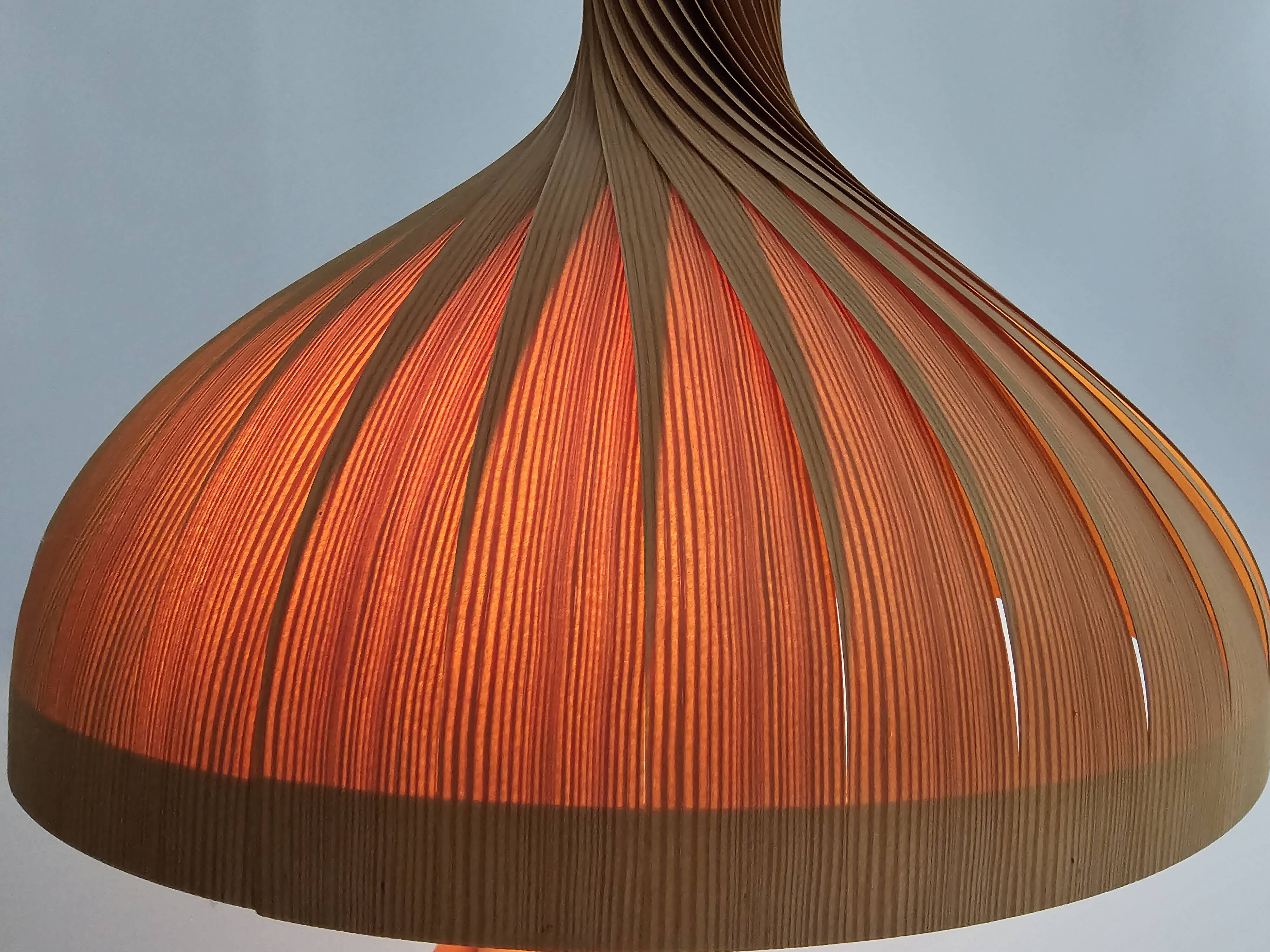 Large vintage hanging lamp veneer wood Hans Agne Jacobsson