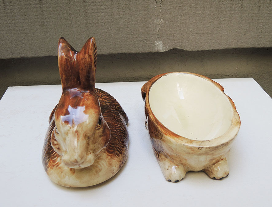 Ancient zoomorphic ceramic terrine rabbit