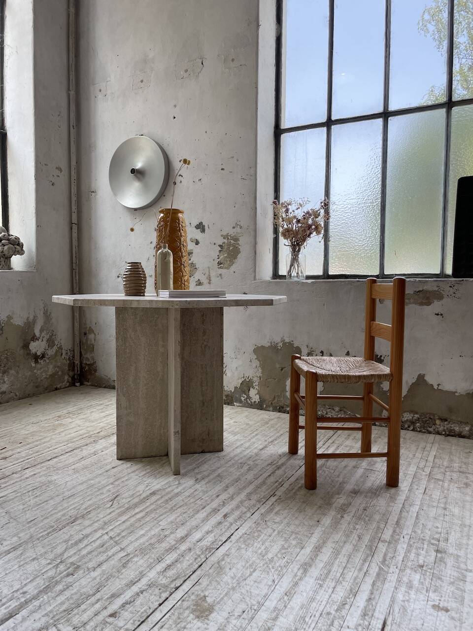 Octagonal travertine coffee table