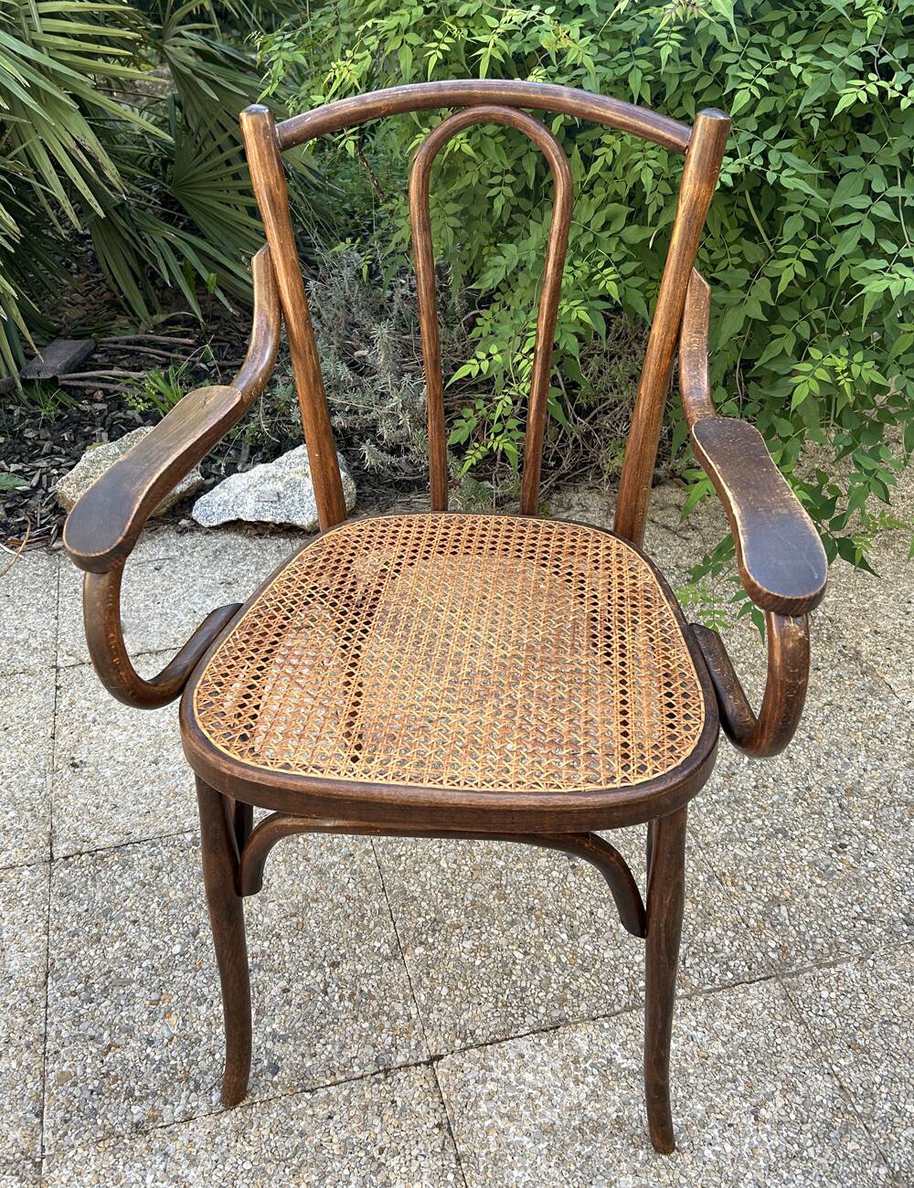 Baumann caned curved wooden armchair, 1900