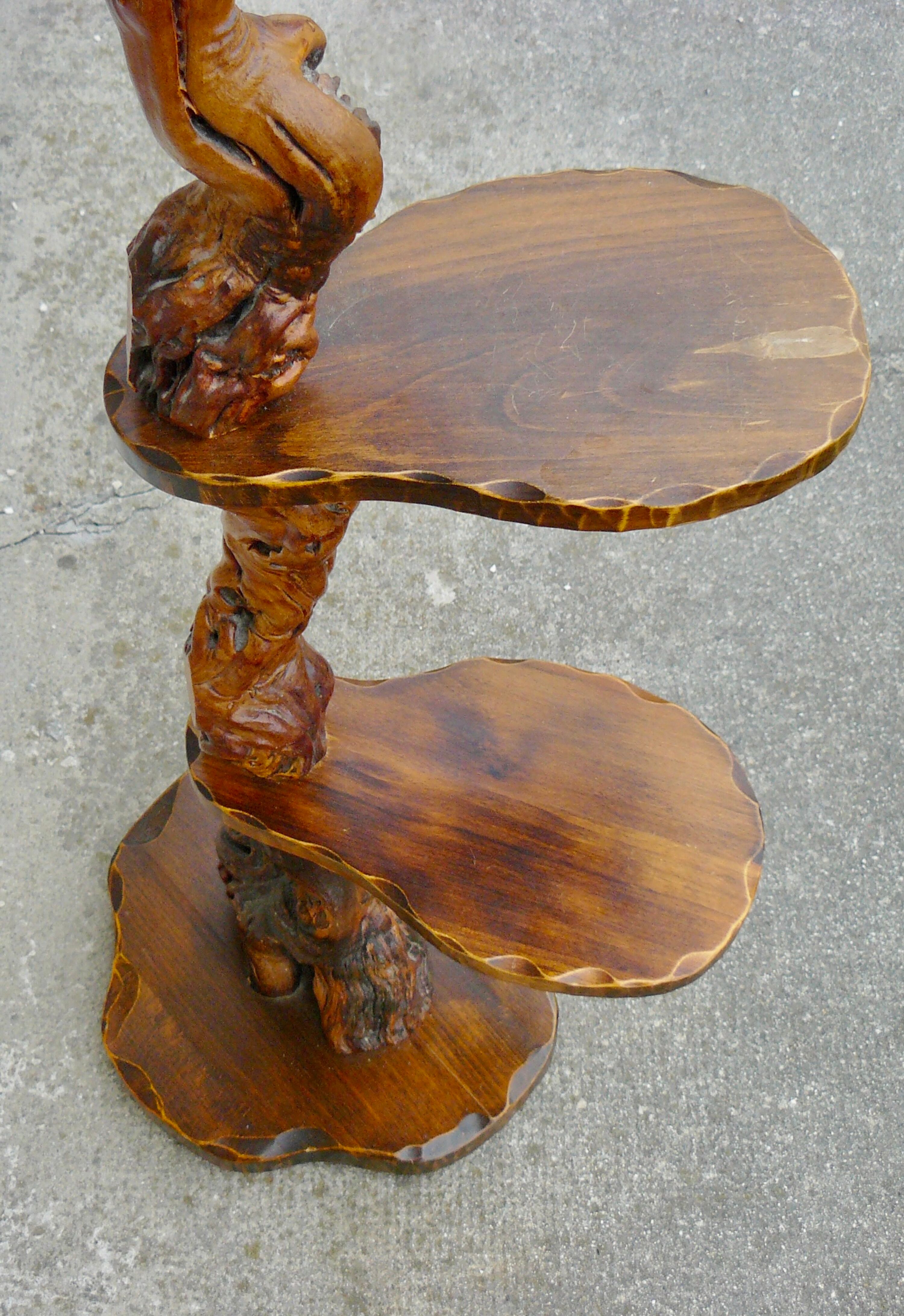 Brutalist shelf wood and vine holder vintage plant 1960