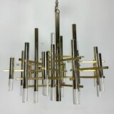 Sciolari 15 lights slight gilded chrome and perspex Chandelier model Ice, Italy 60s