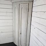19th century curved corner cupboard in patinated oak