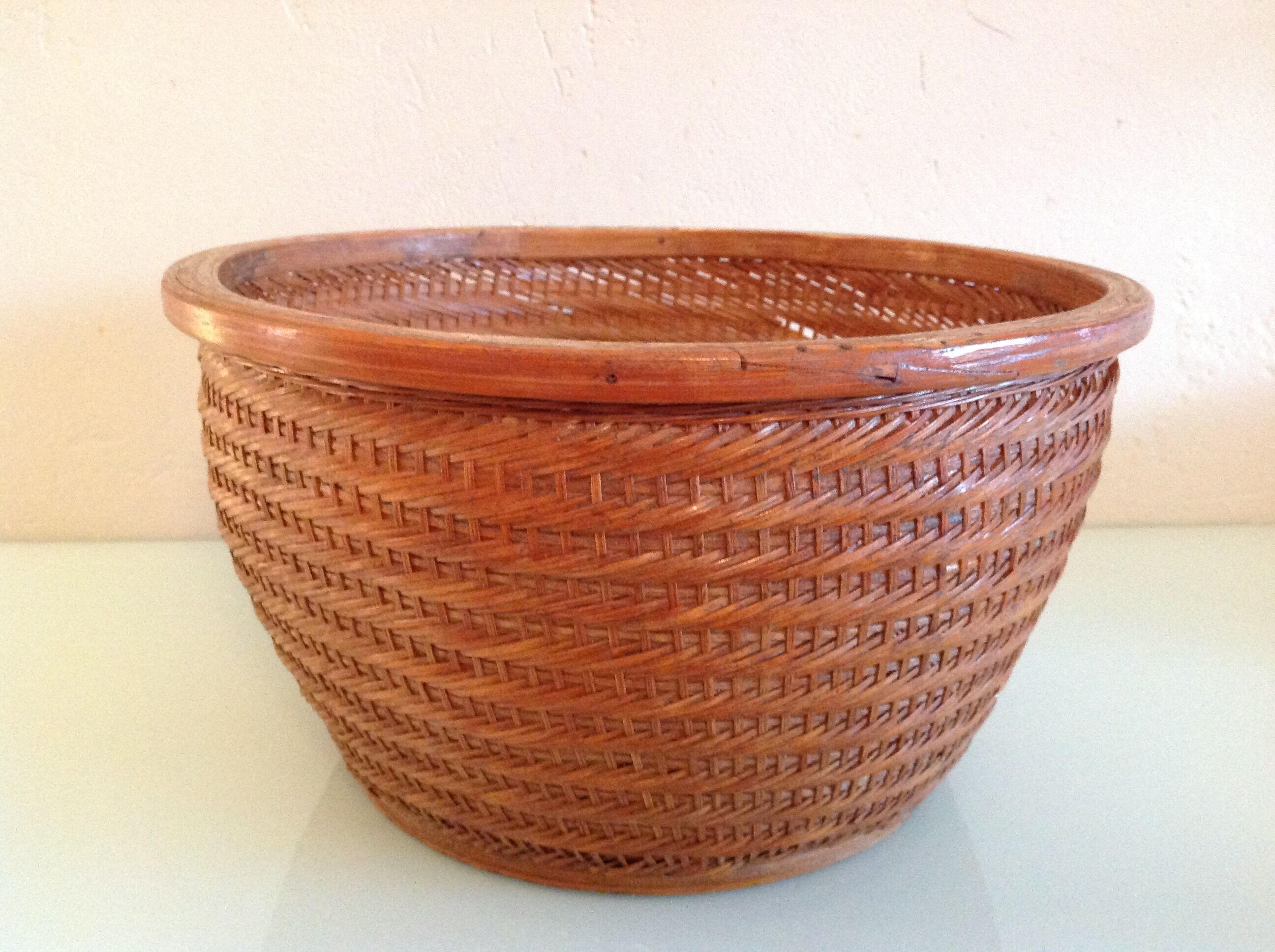 Braided wicker pot cover, vintage 60s/70s