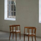 Fauteuil danois Art Nouveau en chêne avec assise rembourrée en laine d'agneau, début 1900