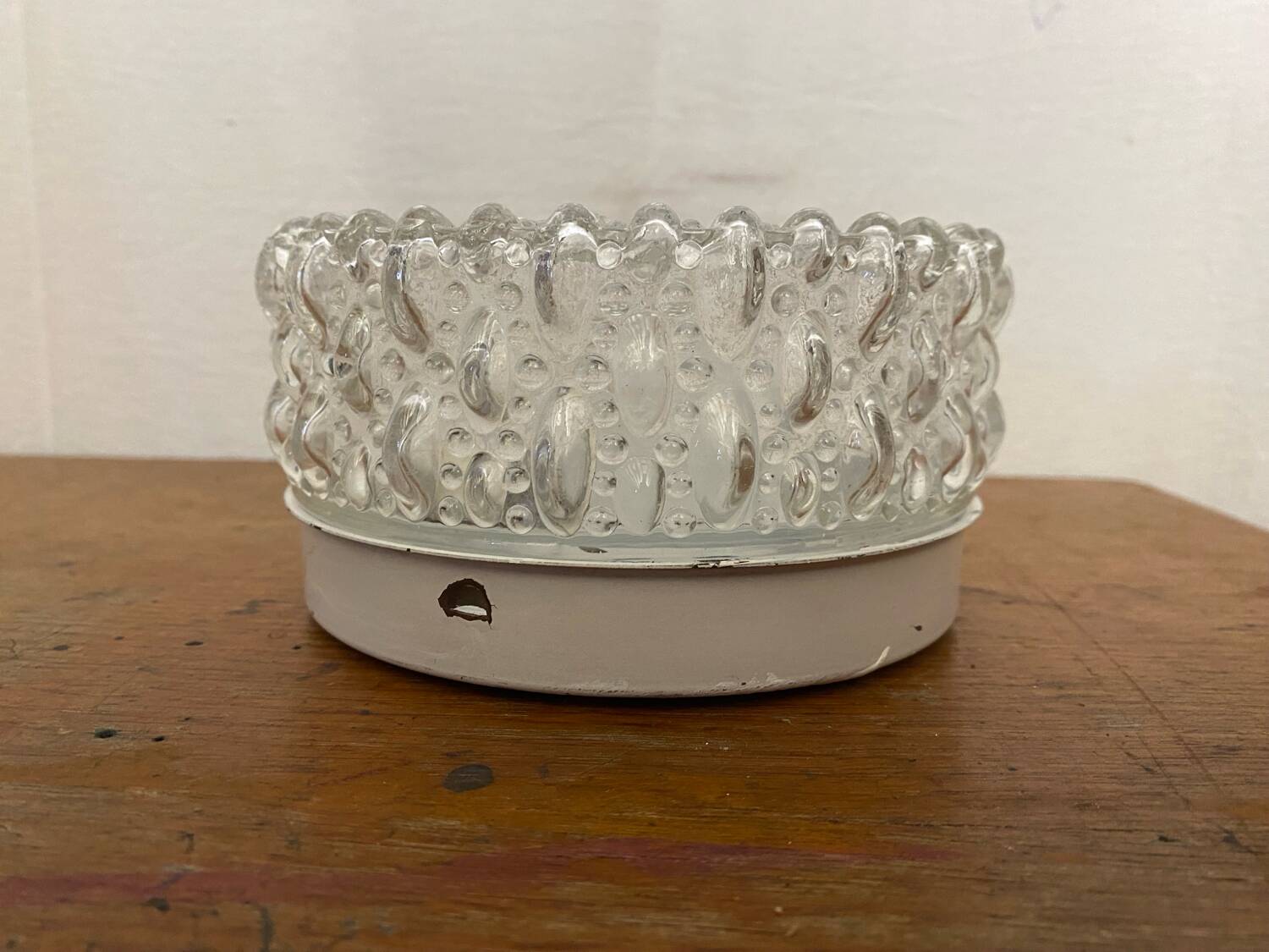 Vintage Molded Glass Wall Light + White Metal Bracket