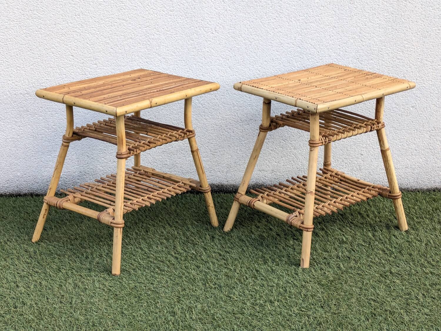 Pair of rattan bedside tables – Audoux Minet style