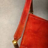 Pair Mogens Koch MK-16 Folding Chair in Oak Wood with Red Leather for Valma