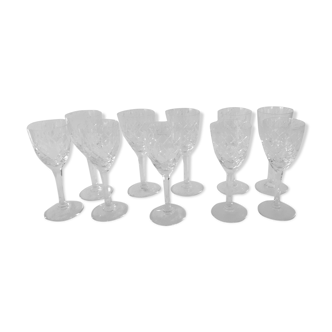 10 crystal wine glasses of Lorraine cut crystal