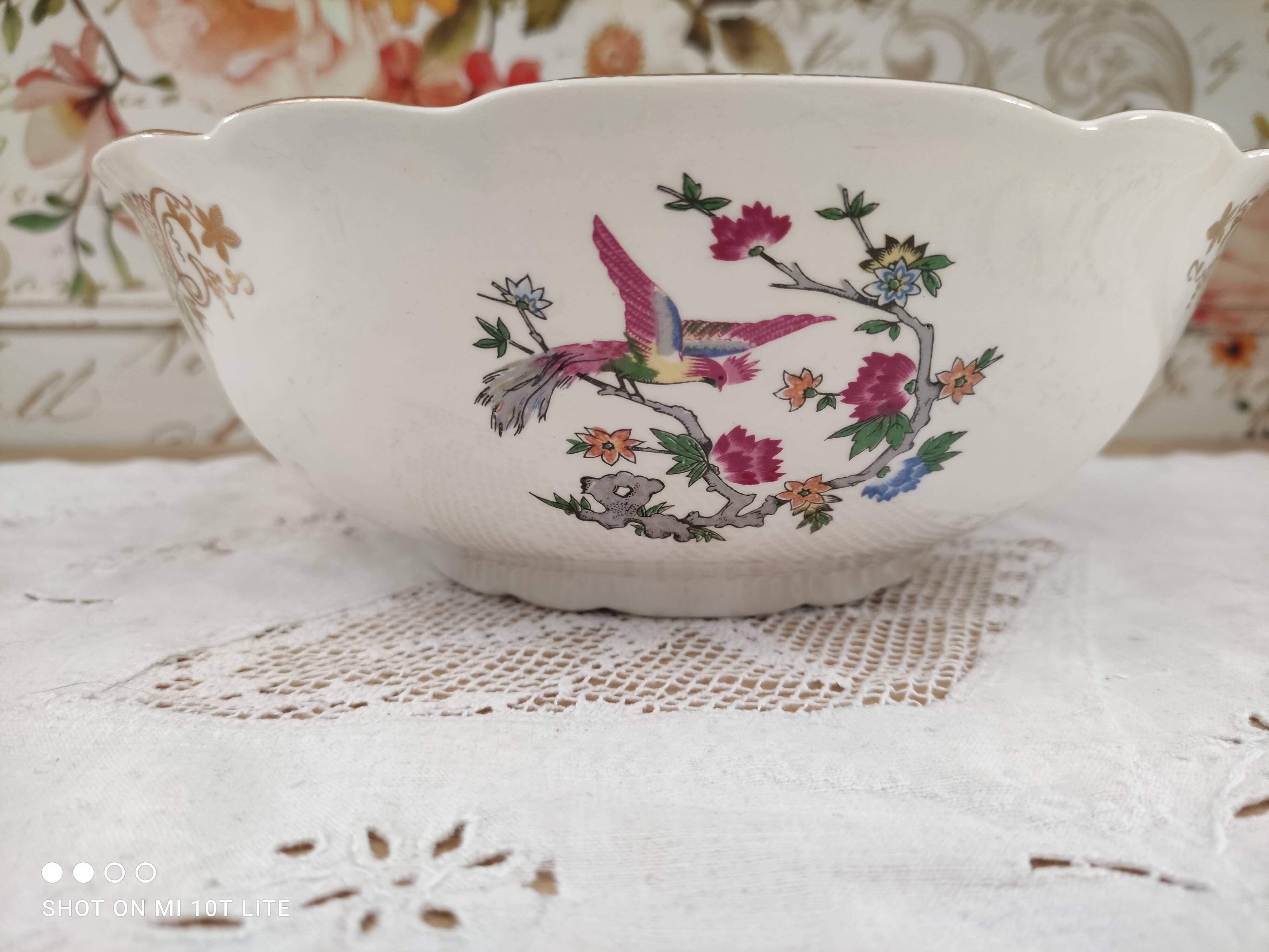 K&G Lunéville Badonviller earthenware bowl Bird-Lyre pattern