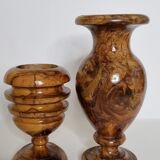 Two decorative vases in turned olive wood, 27 cm
