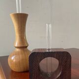 Duo of Scandinavian soliflores in wood and glass