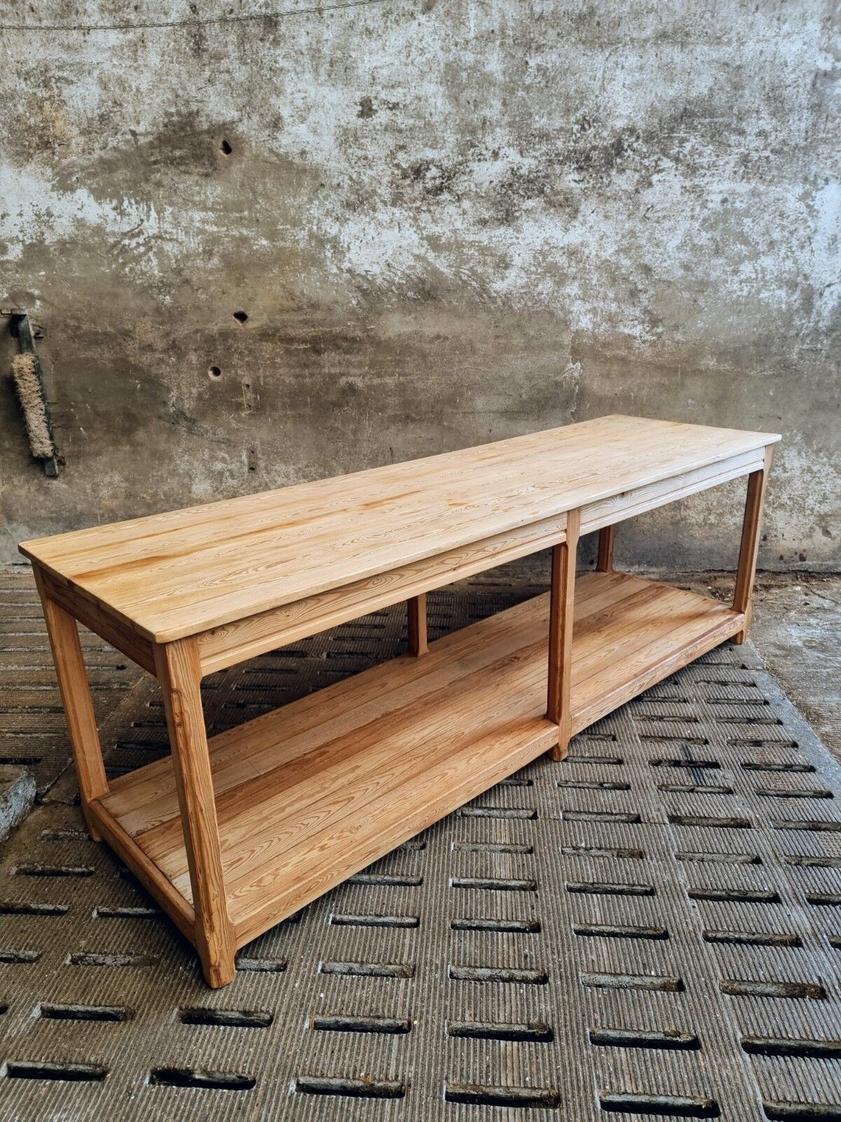 Old work table textile table pine cooking island or side table